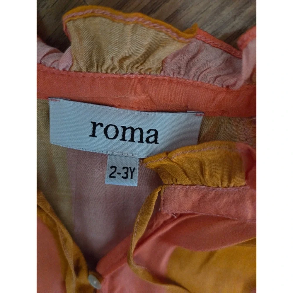 Roma Kids Orange Pink Striped Tiered Modal Satin Dress Size 2-3Y Long Sleeve